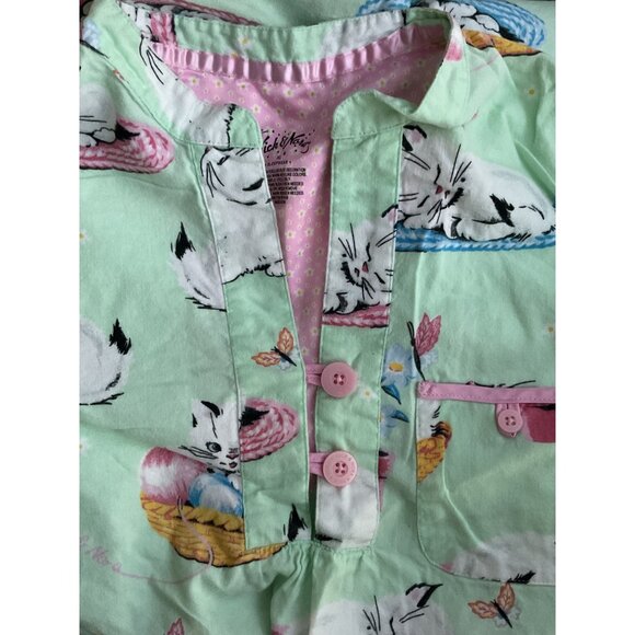 Nick & Nora Mint Green Long Sleeve Nightshirt With Cat Print & Mandarin Collar - Picture 7 of 12